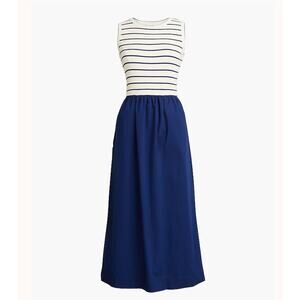 NWT J.Crew Striped Ribbed Knit Mixy Dress Navy Blue Size XL